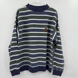 VTG STRUCTURE Mens Blue Green Striped Pullover Sweatshirt Size XL Y2K‎ USA FADED